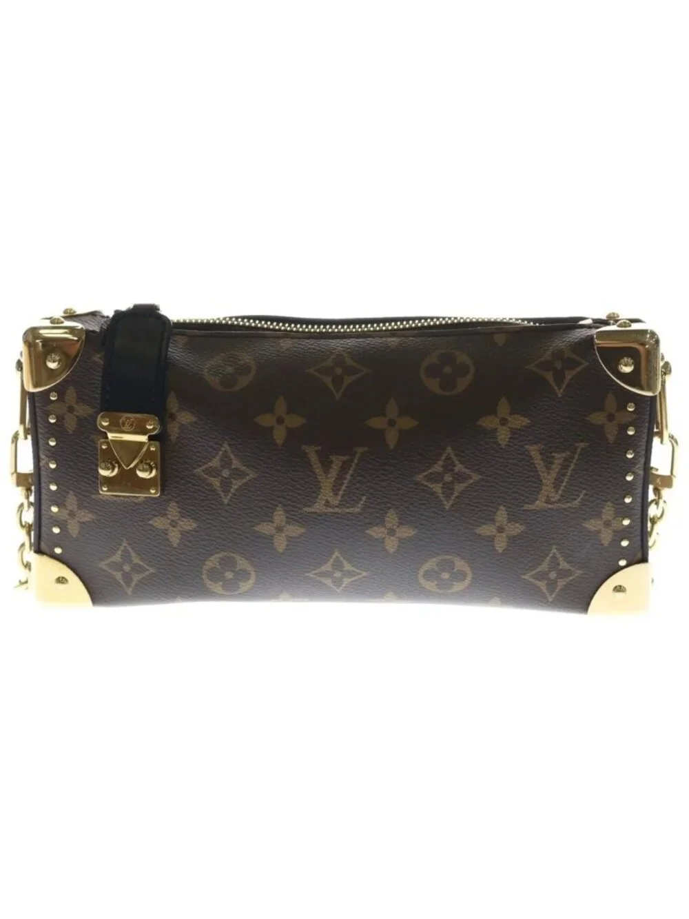 Louis Vuitton Monogram Slim Trunk 2-Way Shoulder Bag Chain Brown Leather Gold